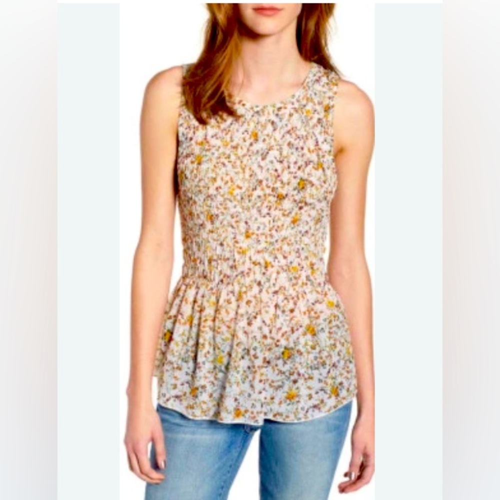 Hinge Floral Smocked Peplum Top Large